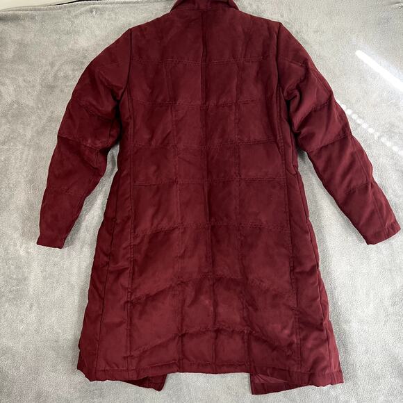 LL Bean Long Parka Goose Down Jacket Suede Quilted Women's S Burgundy Sherpa - Picture 7 of 11